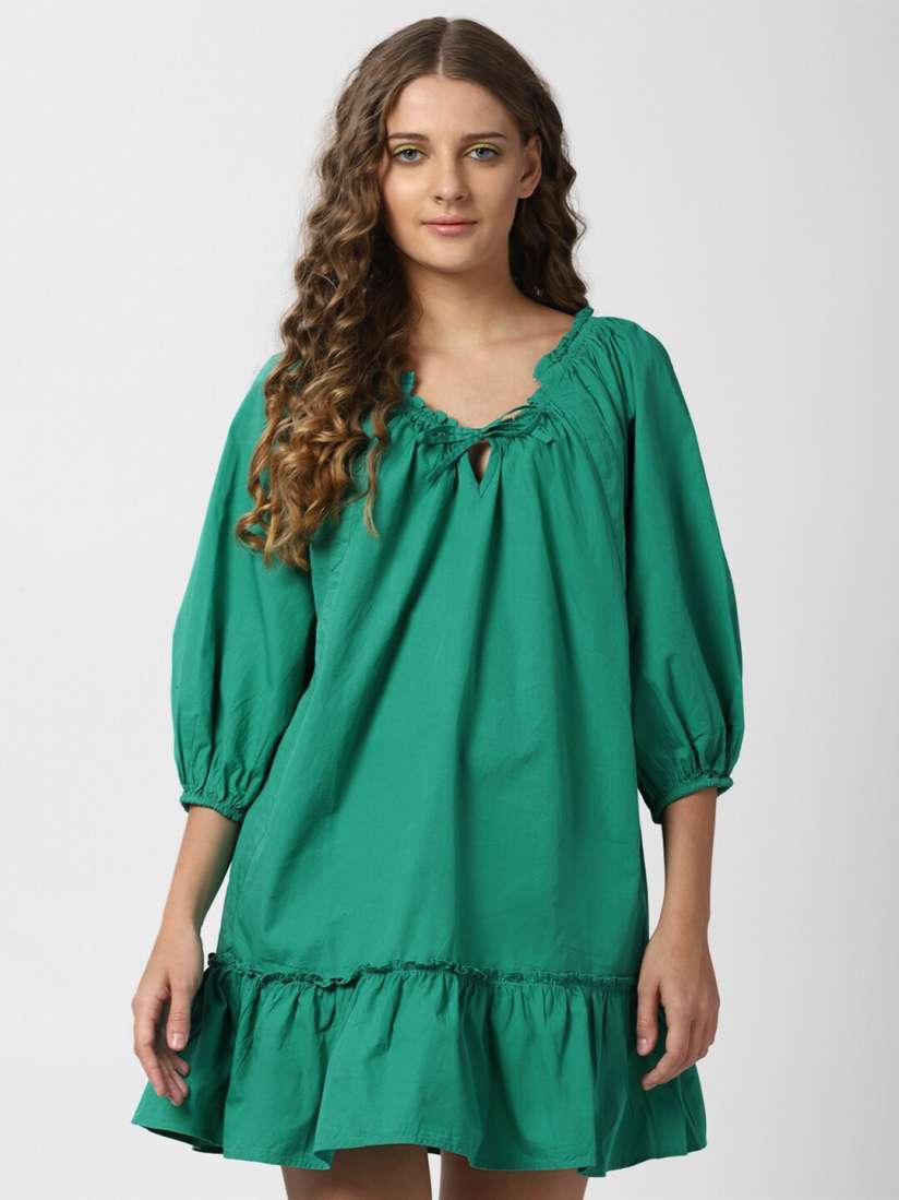 Buy FOREVER 21 Women Green Tie Up Neck Drop Waist Dress Dresses for Women 18214336 Myntra