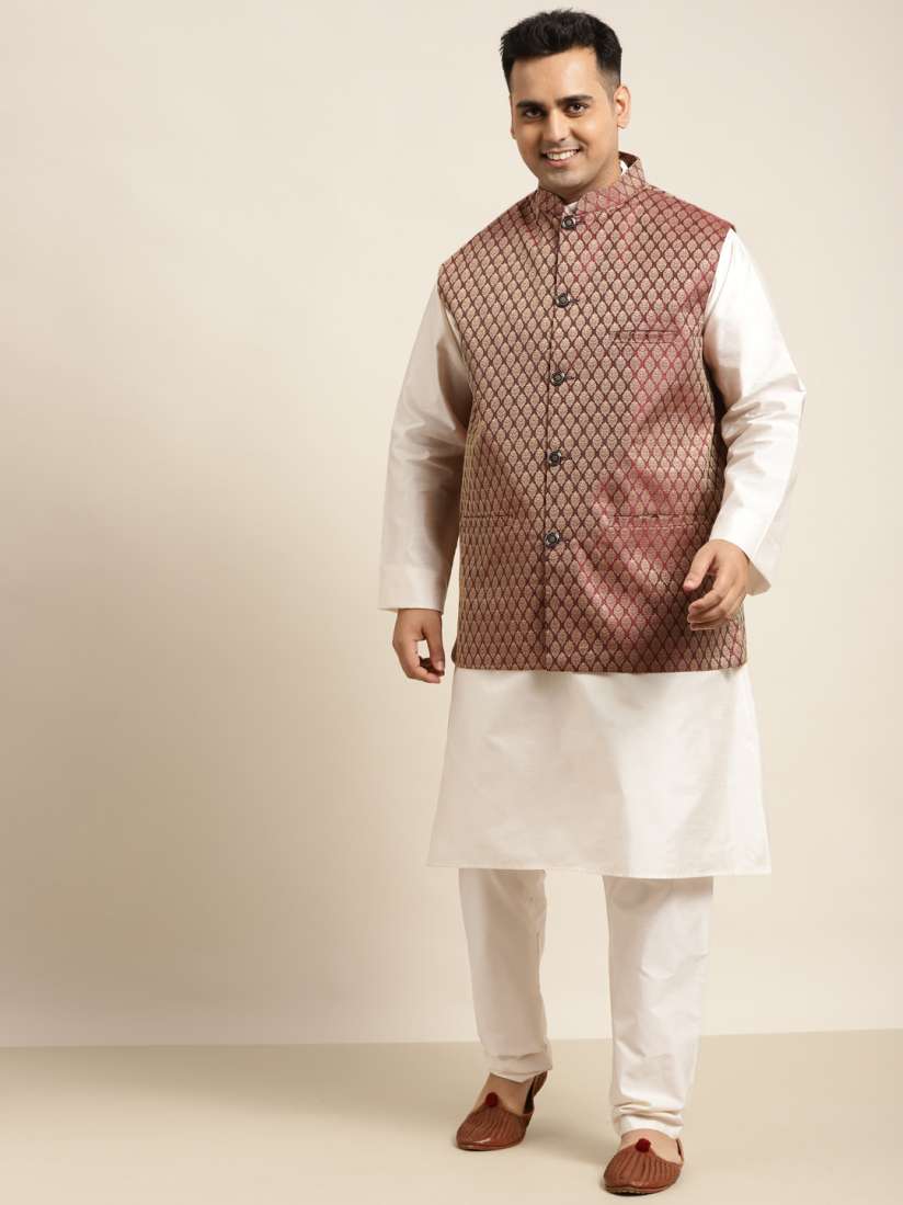 Buy SOJANYA PLUS Men Plus Size Off White Kurta with Churidar Nehru Jacket Kurta Sets for Men 18214816 Myntra