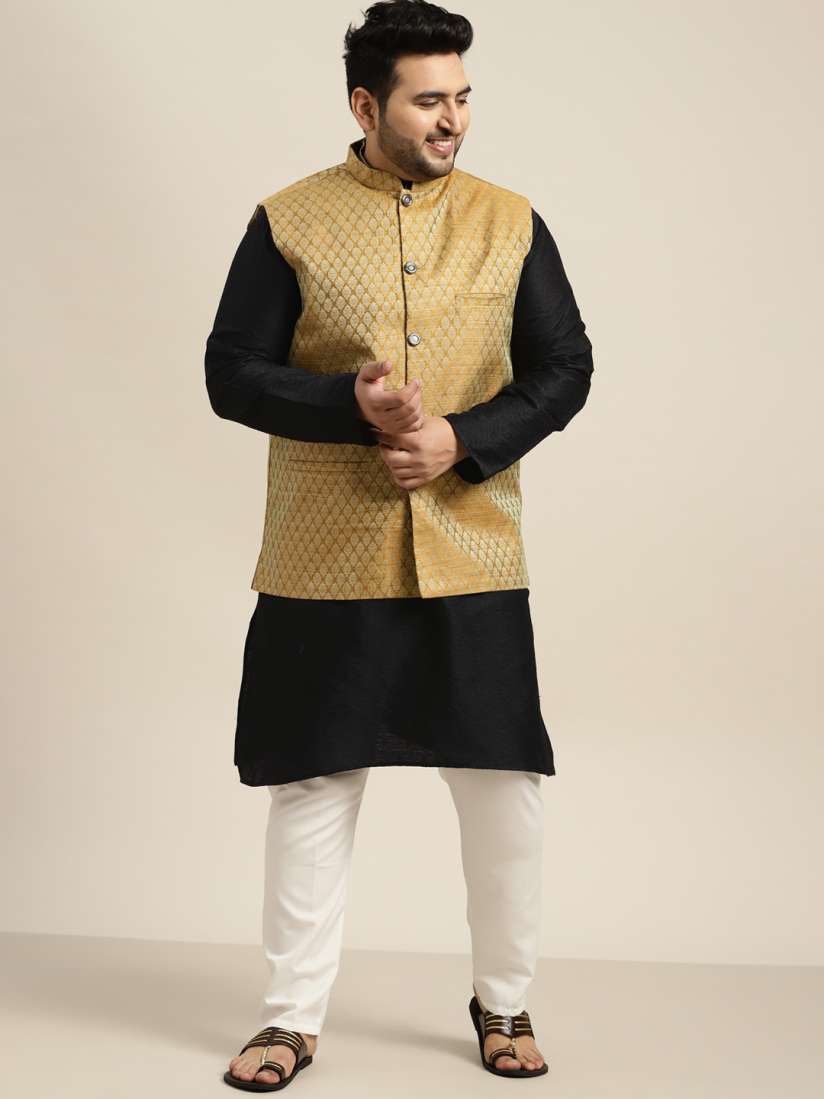 Buy SOJANYA PLUS Plus Size Men Black Embroidered Kurta with Churidar Nehru Jacket Kurta Sets for Men 18214836 Myntra