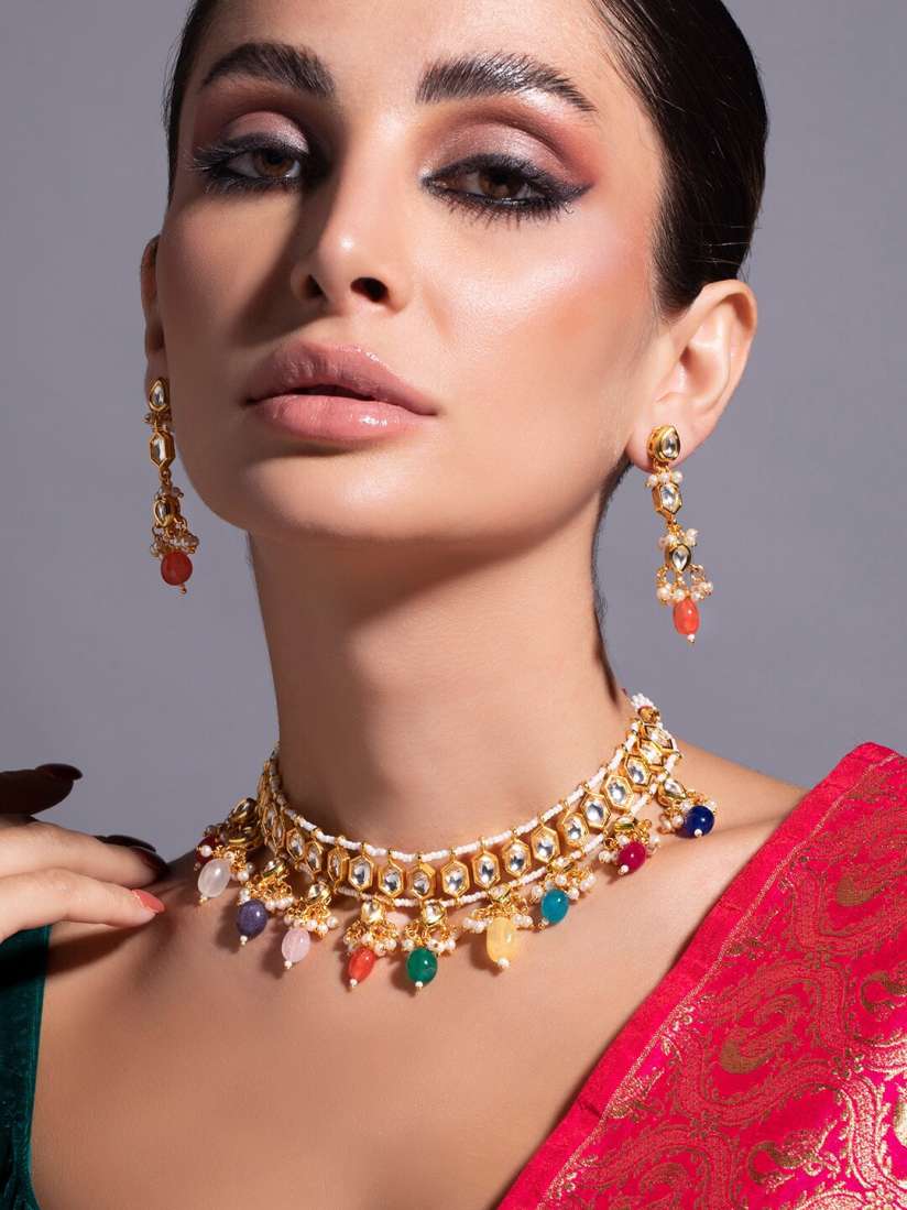 Buy Rubans Gold Plated Kundan Choker Set With AD And Multicolour Beads And Pearls. Jewellery Set Jewellery Set for Women 18217810 Myntra