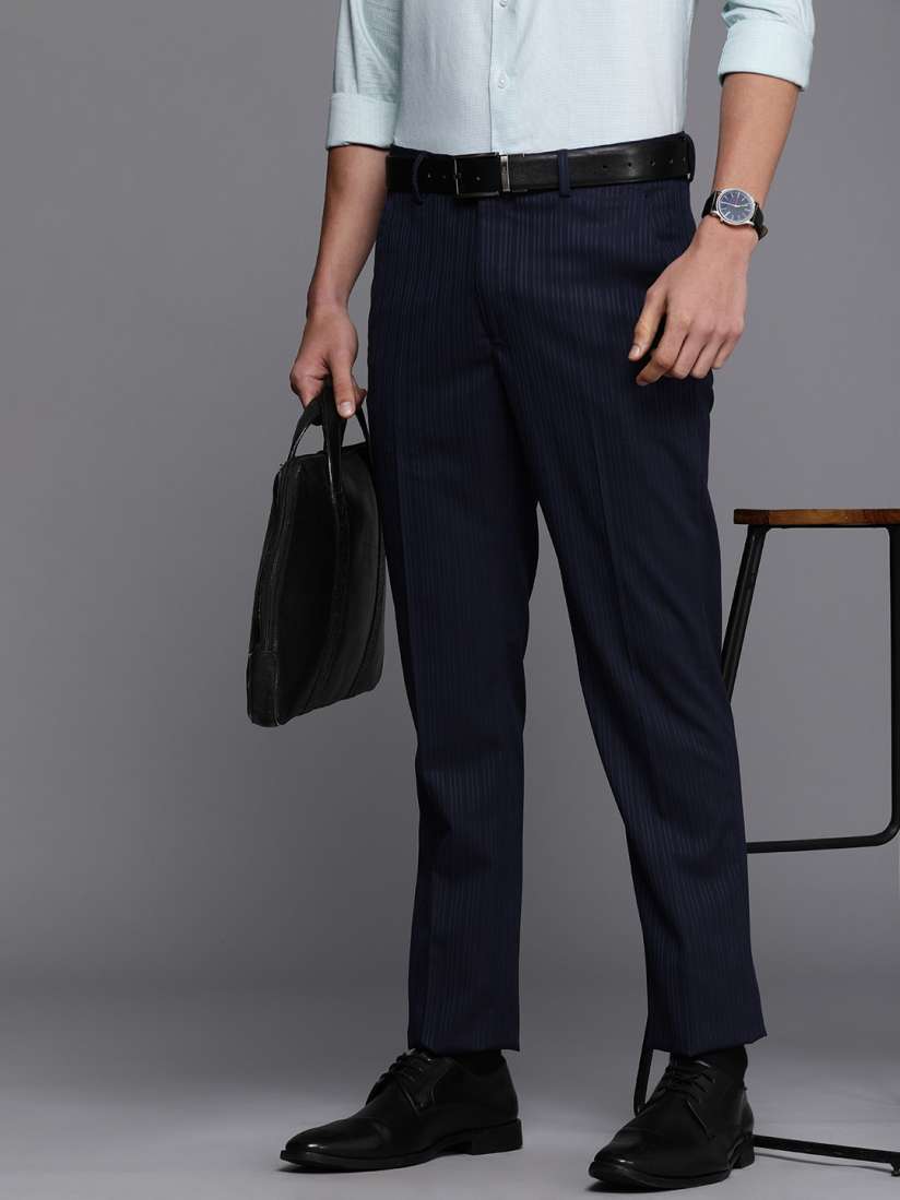 Buy Louis Philippe Men Navy Blue Striped Slim Fit Formal Trousers Trousers for Men 18218064 Myntra