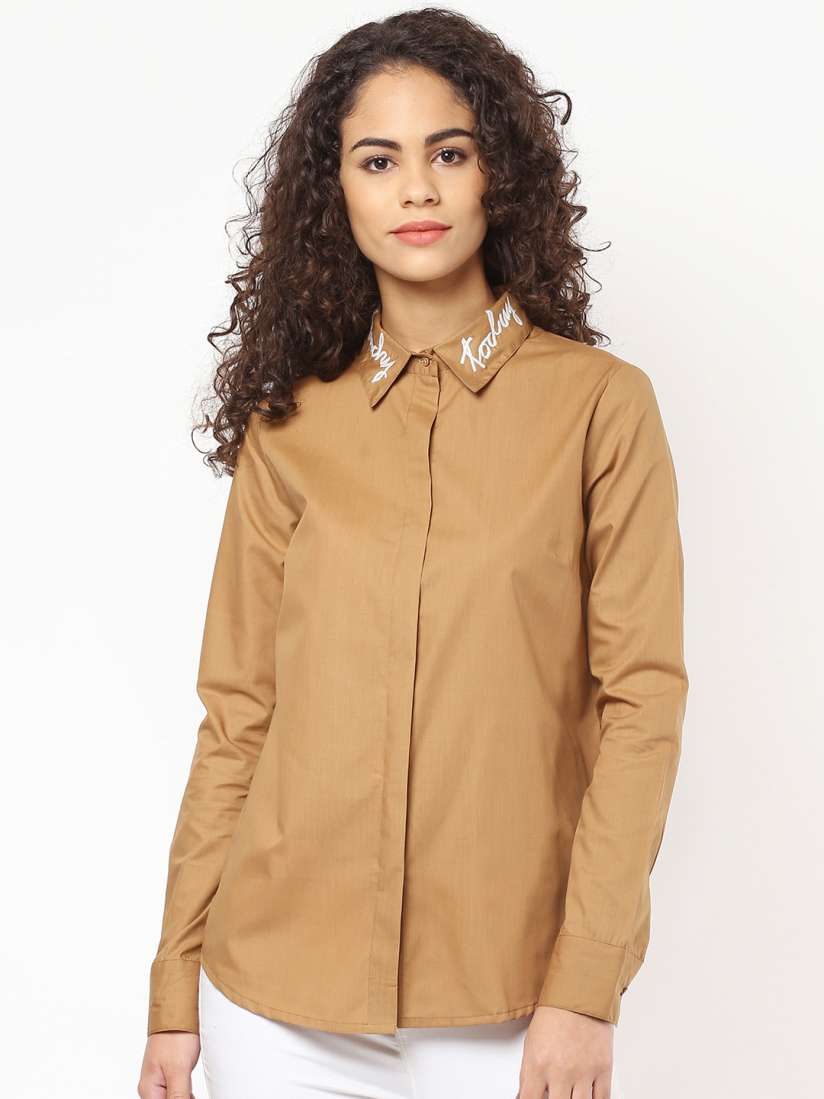 Buy SASSAFRAS Women Brown Solid Smart Fit Casual Shirt Shirts for Women 1822269 Myntra