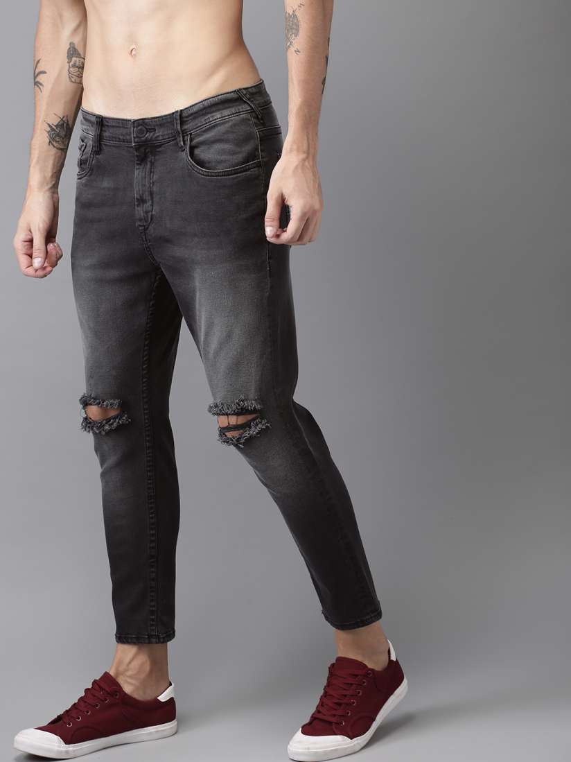 Buy Moda Rapido Men Black Ankle Slim Tapered fit Mid Rise Slash Knee Stretchable Jeans Jeans for Men 1822293 Myntra
