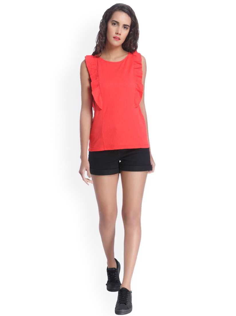 Buy Vero Moda Women Red Self-Design Regular Sleeveless Top Tops
