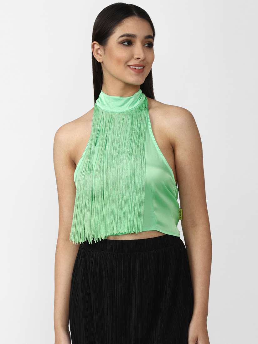 Buy FOREVER 21 Halter Neck Fringed Backless Crop Top Tops for Women 18229530 Myntra