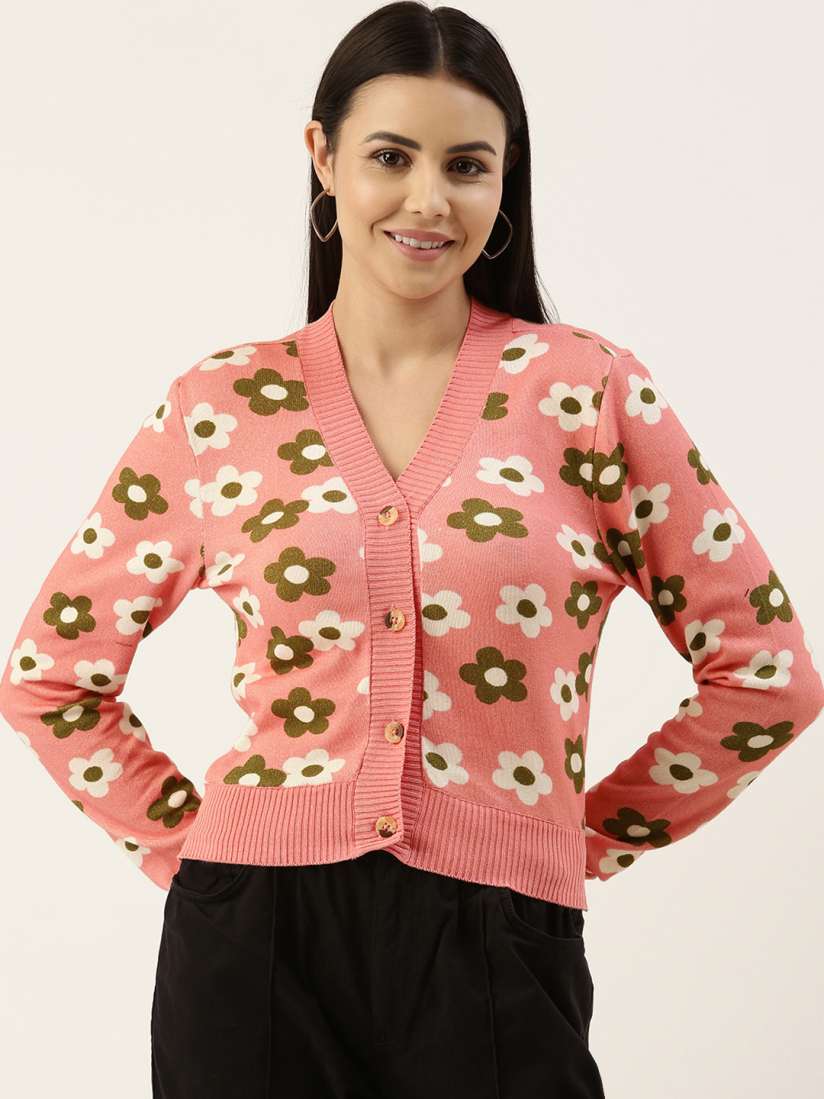 Buy FOREVER 21 Women Pink Green Floral Printed Cardigan Sweaters for Women 18230116 Myntra