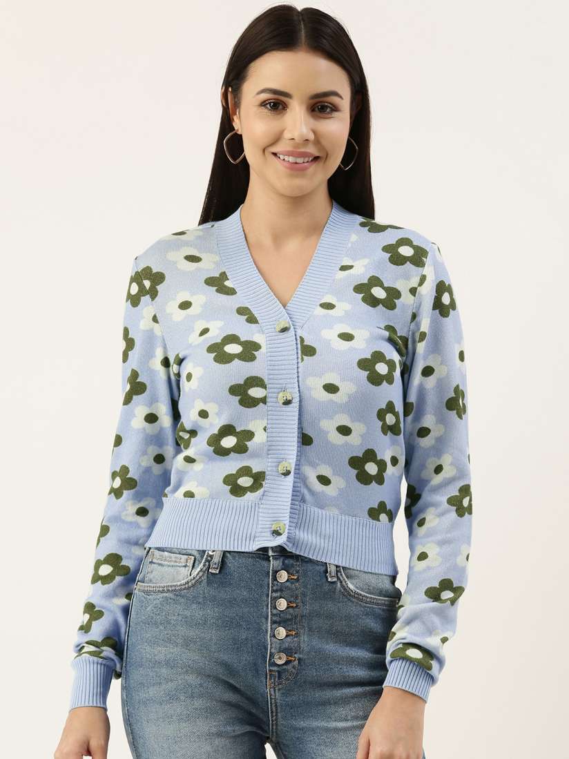 Buy FOREVER 21 Women Blue Green Floral Printed Cardigan Sweaters for Women 18230134 Myntra
