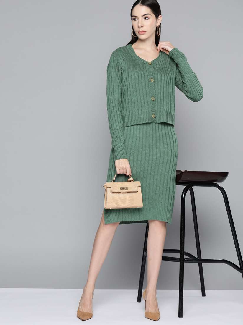 Buy Chemistry Green Cable Knit Sweater Dress with Pullover Dresses for Women 18231604 Myntra