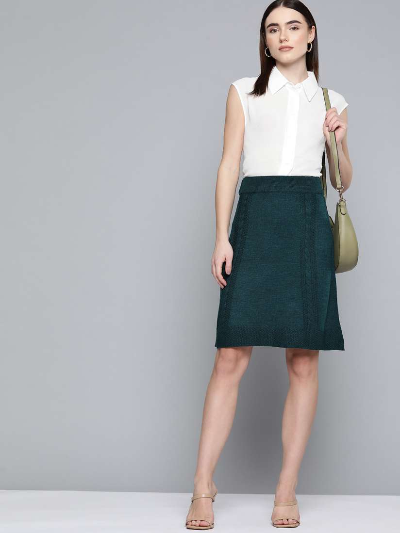 Buy Chemistry Women Teal Green Self Design Cable Knit A Line Woolen Skirt Skirts for Women 18231714 Myntra