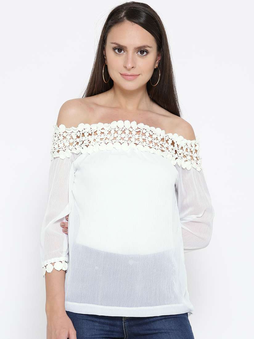 white crochet bardot top