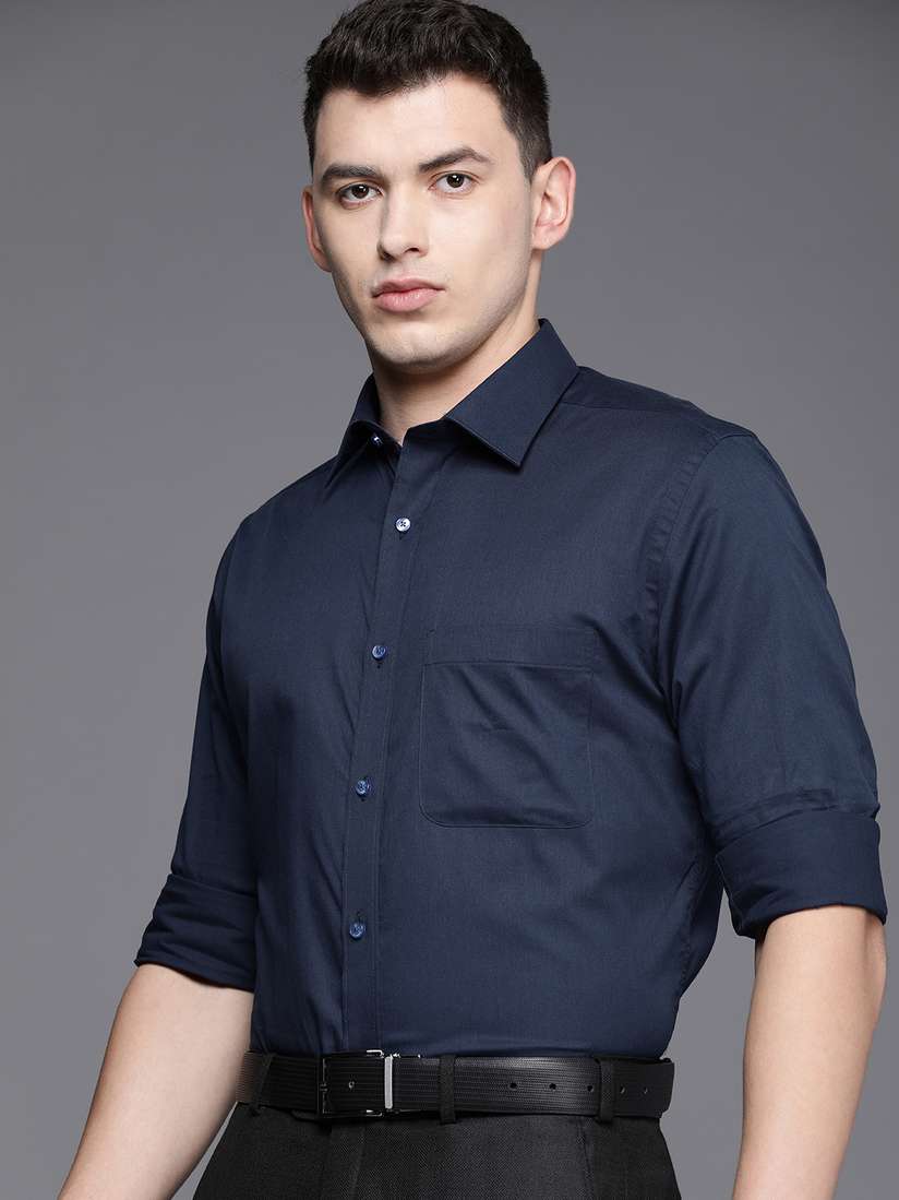 Buy Raymond Men Navy Blue Solid Slim Fit Pure Cotton Formal Shirt