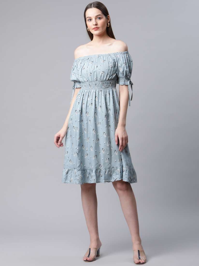 Buy RIVI Grey White Floral Off Shoulder Dress Dresses for Women 18238618 Myntra