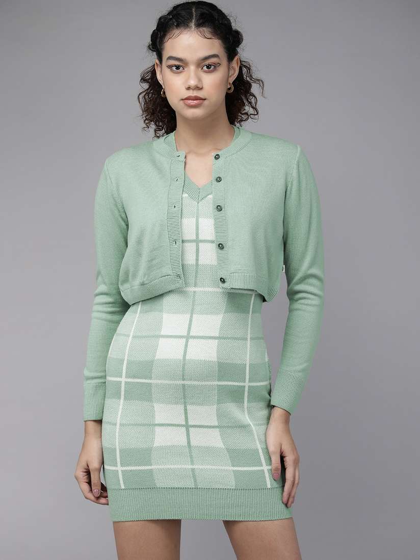 Sweater With Dress The Roadster Life Women Green White Checked