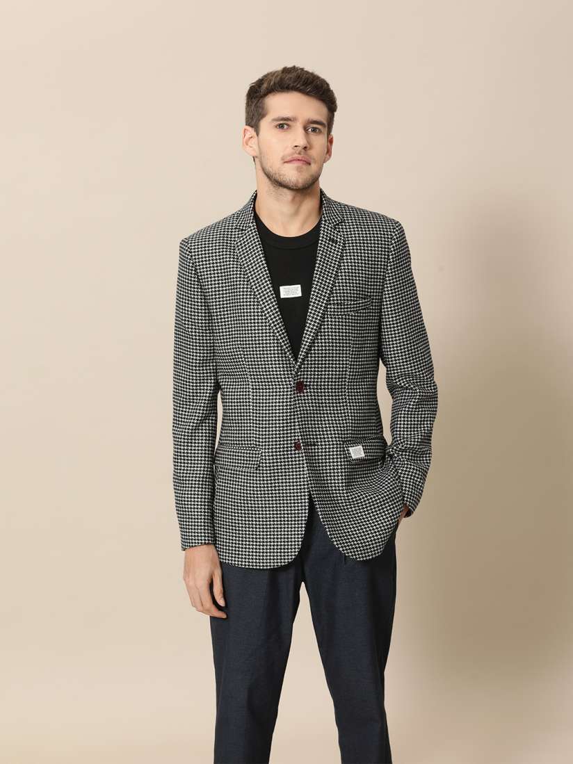 Buy Mr Bowerbird Men Black White Checked Tailored Fit Standard Single Breasted Tweed Blazer Blazers for Men 18240428 Myntra