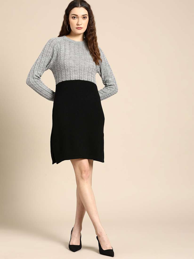 Buy all about you Grey Black Colourblocked Acrylic Jumper Dress