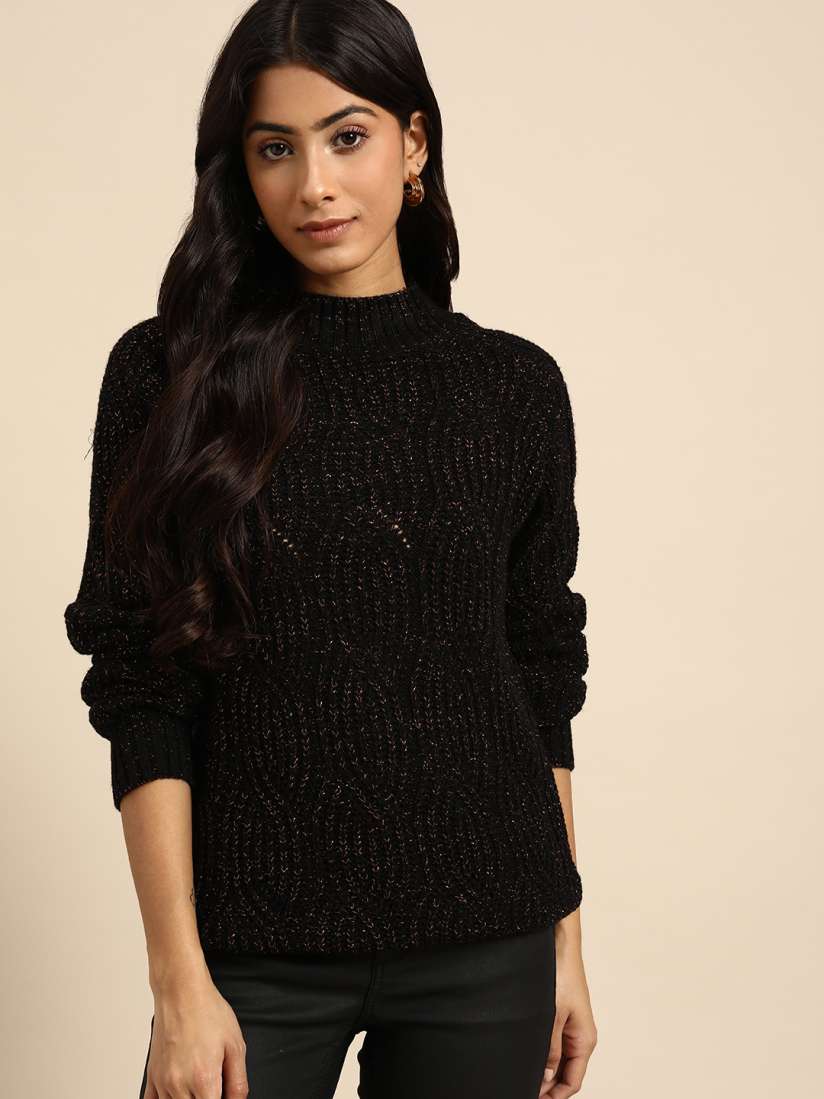 Buy all about you Women Black Cable Knit Pullover Sweaters for Women 18240920 Myntra