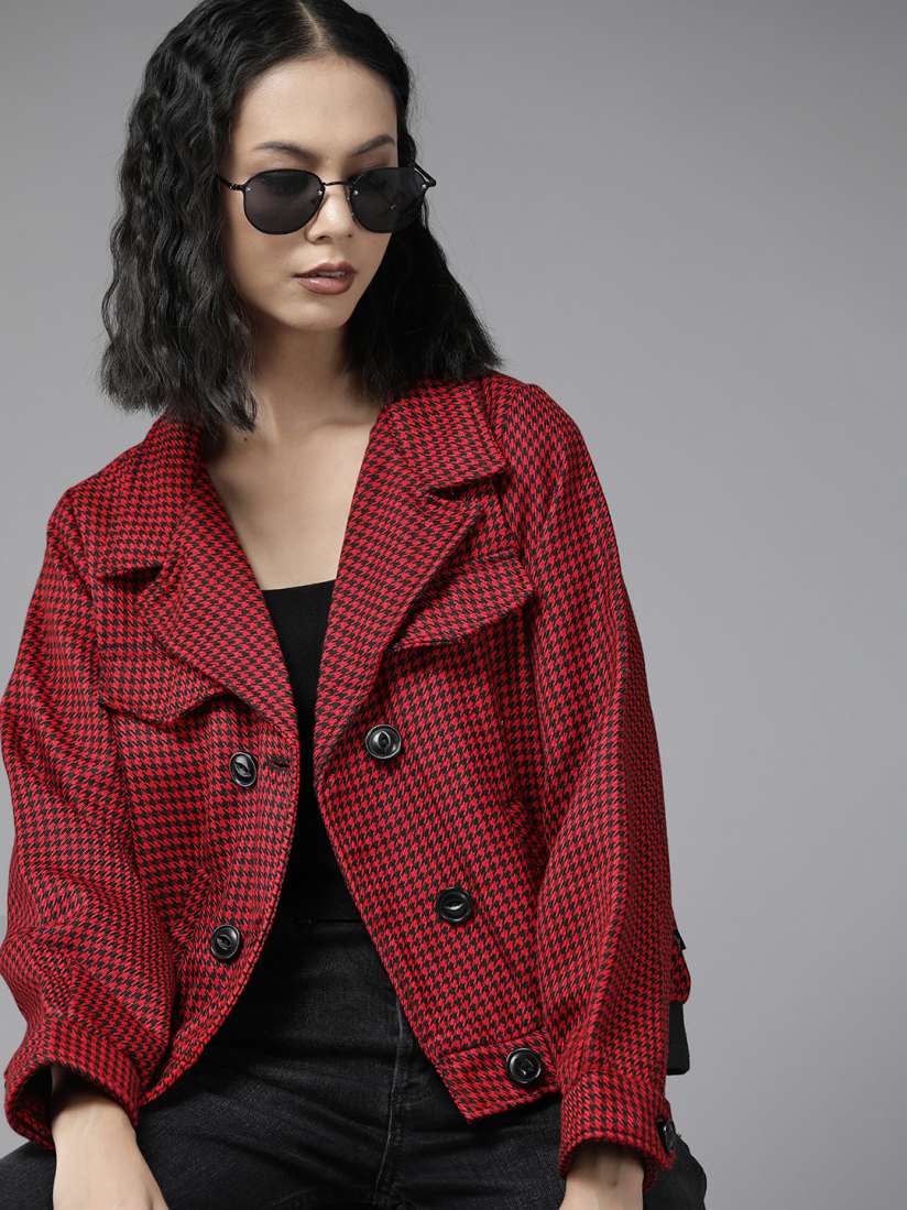 Buy Roadster Women Red Black Self Design Bomber Jacket Jackets for Women 18240968 Myntra