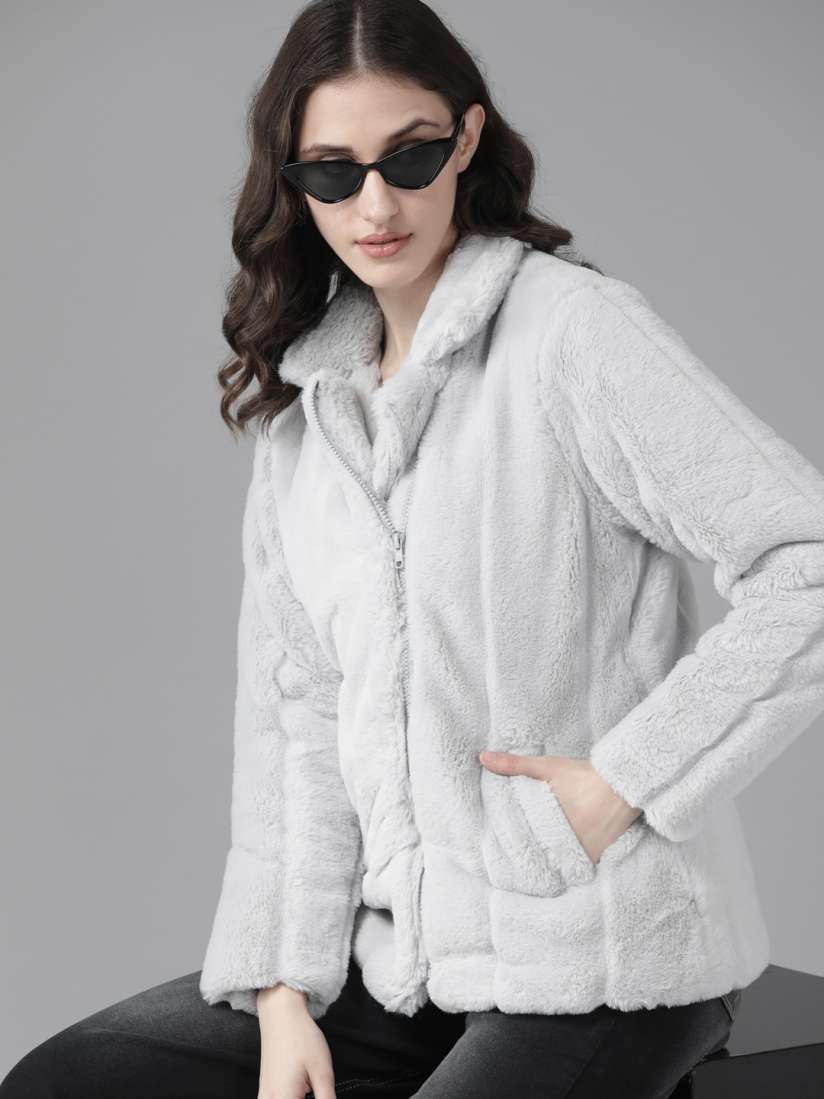 Buy The Roadster Lifestyle Co. Women Grey Faux Fur Tailored Jacket Jackets for Women 18240996 Myntra