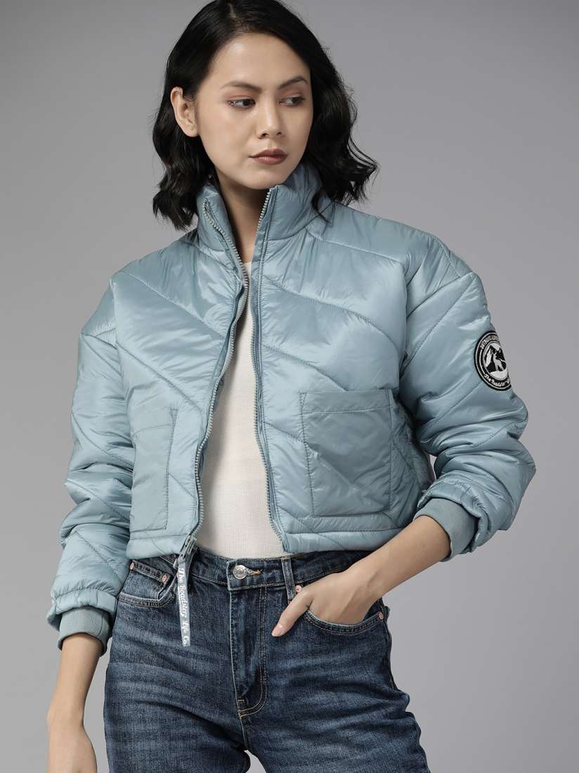 Buy The Roadster Lifestyle Co. Women Blue Crop Padded Jacket Jackets for Women 18241064 Myntra