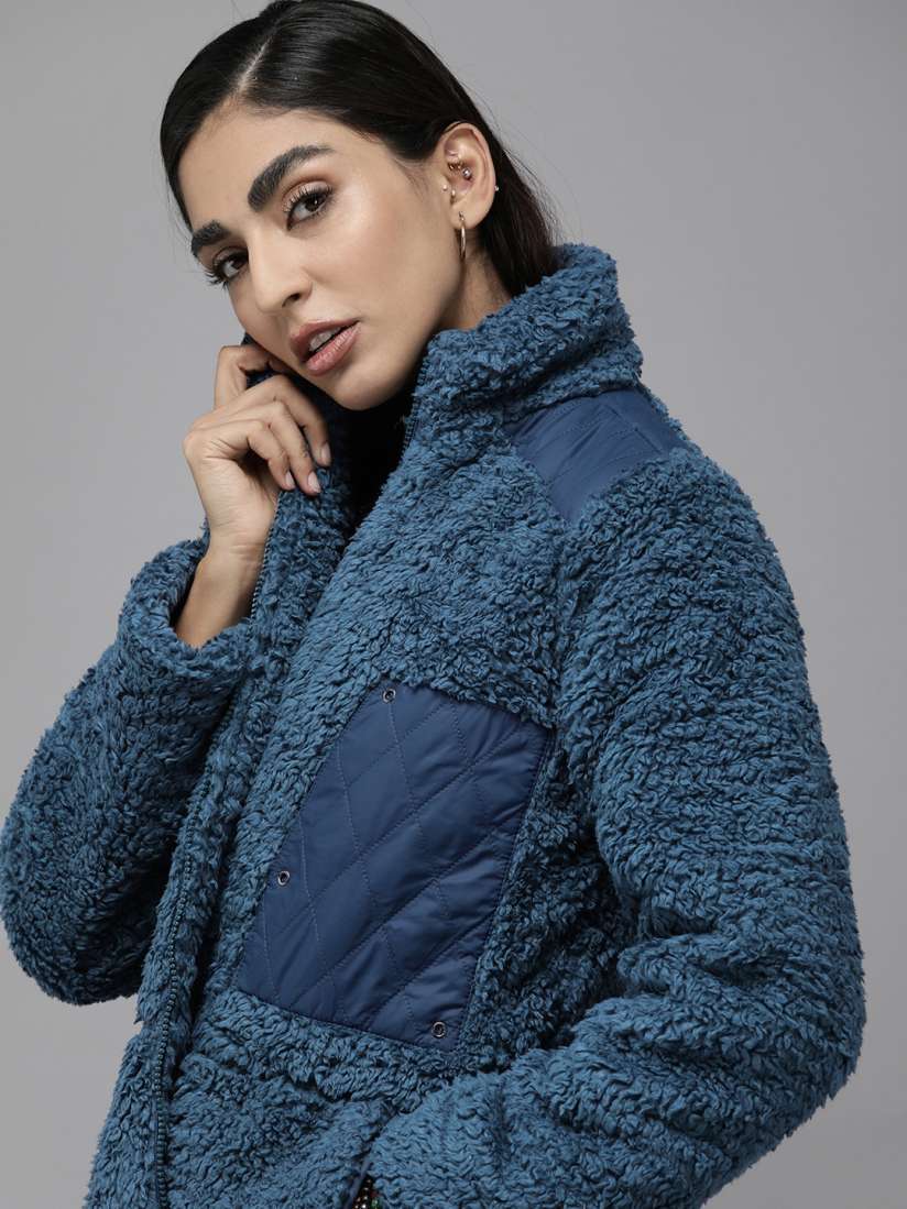 Buy Roadster Women Navy Blue Fleece Longline Parka with Patchwork Jacket Jackets for Women 18241204 Myntra