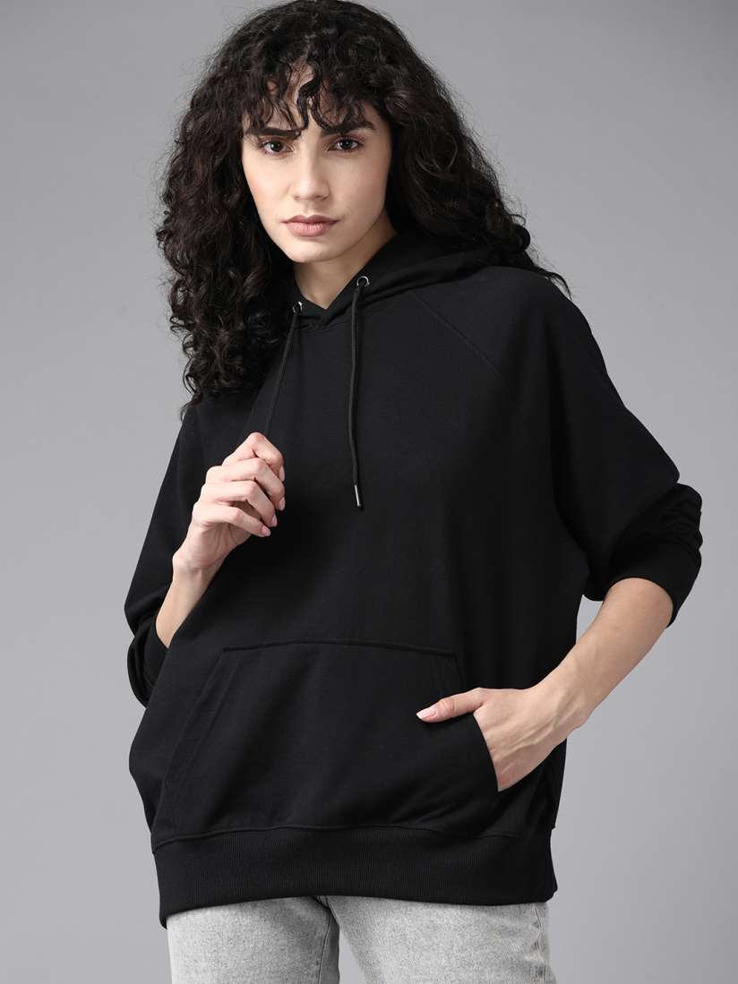 Buy The Roadster Lifestyle Co. Women Black Raglan Sleeves Hooded Oversized Sweatshirt Sweatshirts for Women 18242342 Myntra