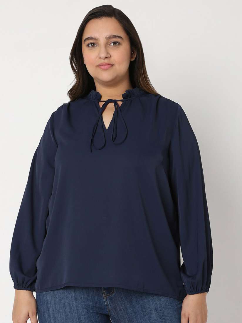 Buy VERO MODA CURVE Navy Blue Tie Up Neck Top Tops for Women 18243204 Myntra