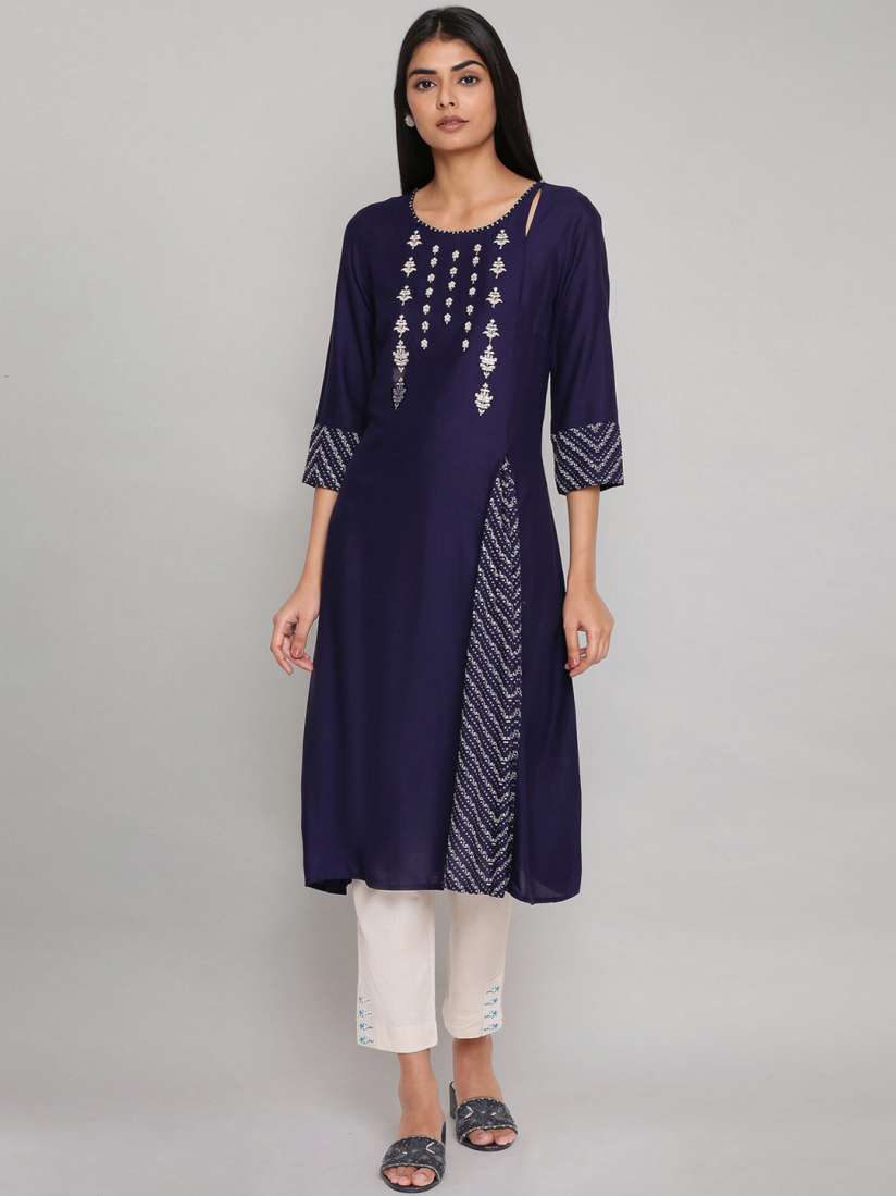 Buy W Women Blue Geometric Embroidered Thread Work Kurta Kurtas for Women 18244480 Myntra