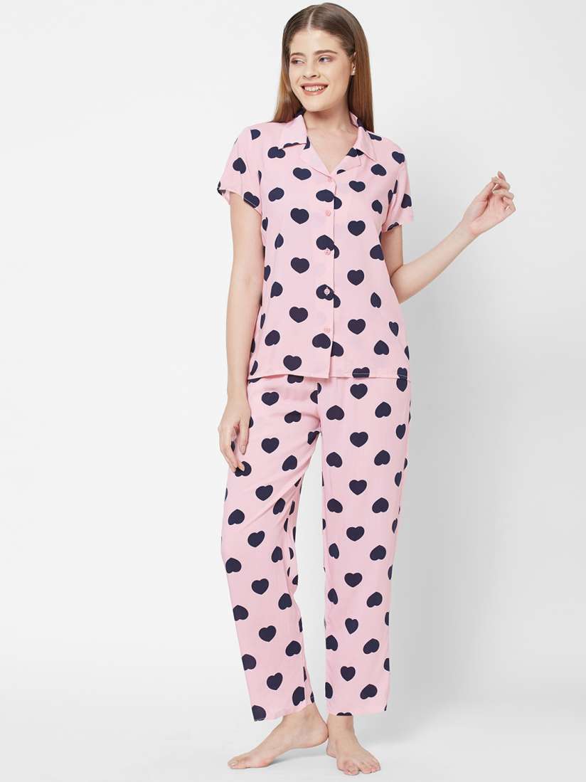 Buy SDL by Sweet Dreams Women Peach Coloured Navy Blue Printed Night suit Night suits for Women 18244642 Myntra