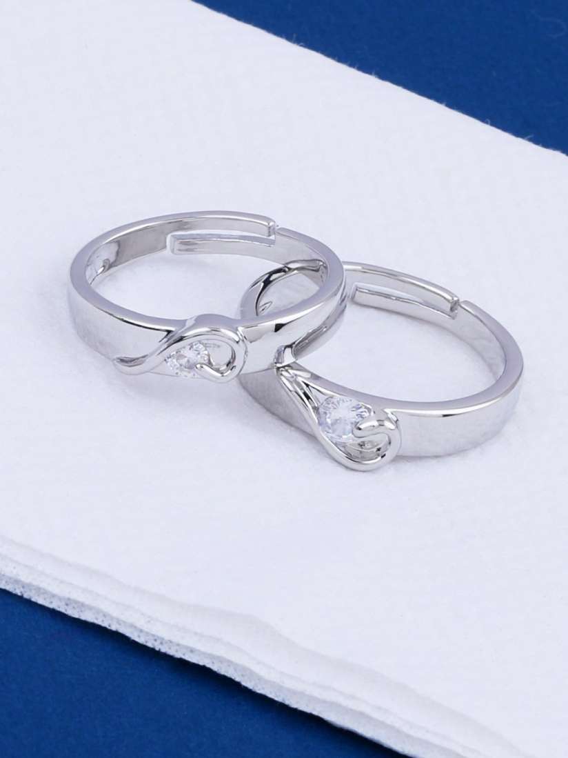 Buy Silver Shine Set Of 2 Silver Plated White Stone Studded Couple Adjustable Finger Rings Ring for Unisex 18246842 Myntra