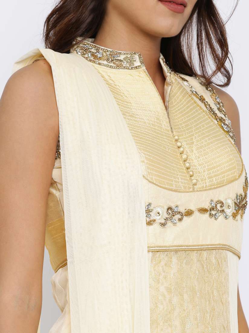 Buy The Chennai Silks Women Cream Coloured Anarkali Kurta with Churidar Dupatta Kurta Sets for Women 1825378 Myntra