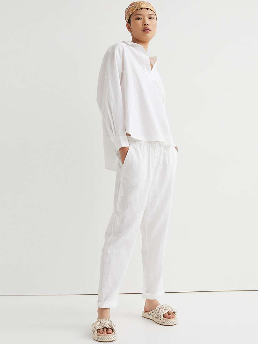 Buy H M Women White Linen Joggers Trousers for Women 18254958 Myntra