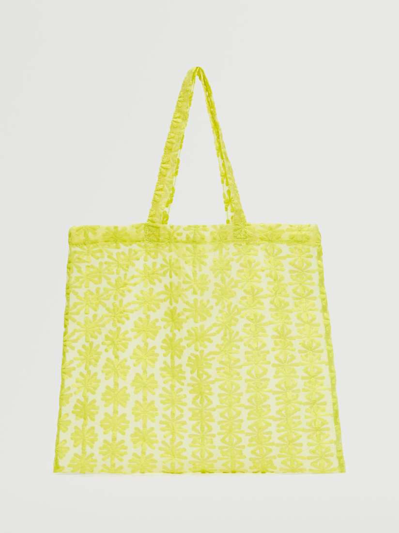 Buy MANGO Lime Green Floral Embroidered Sheer Structured Tote Bag Handbags for Women 18257078 Myntra