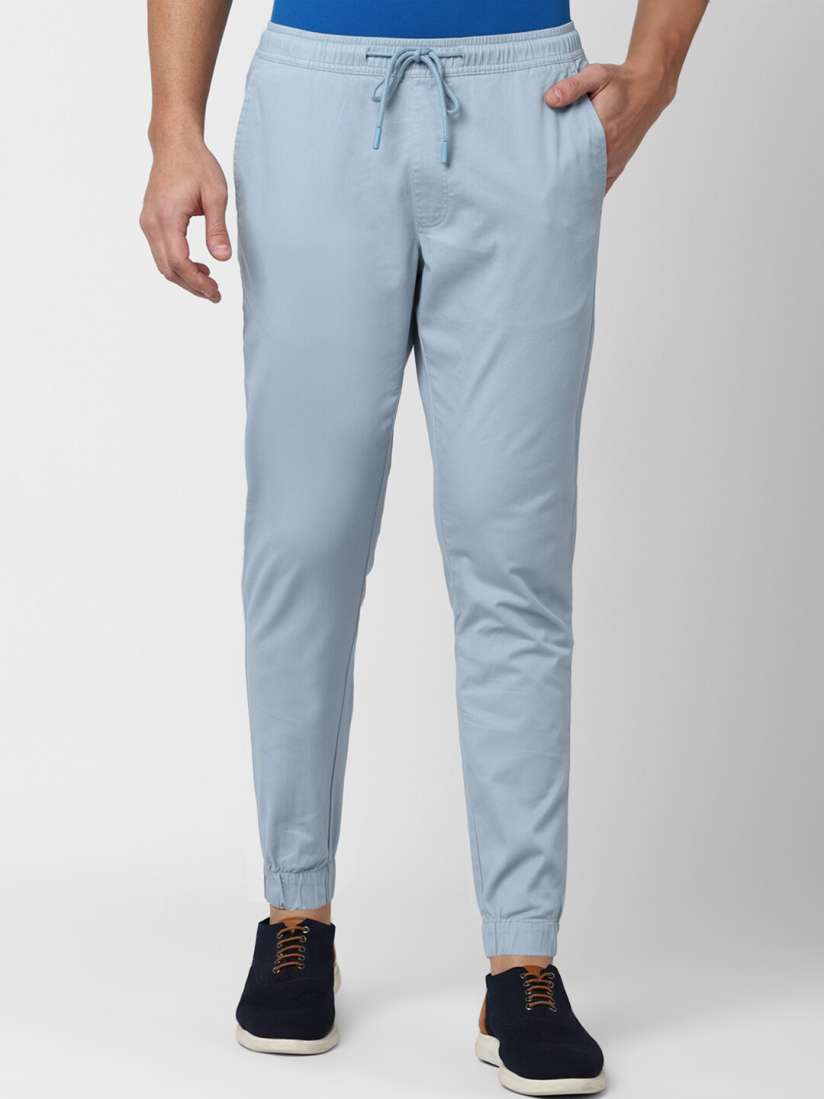 Buy Peter England Casuals Men Blue Solid Slim Fit Cotton Joggers Trousers Trousers for Men 18257880 Myntra