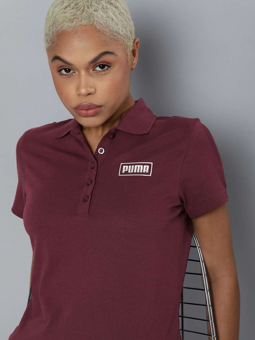 Buy Puma Women Burgundy Polo Collar T shirt with Printed Detail Tshirts for Women 18258042 Myntra