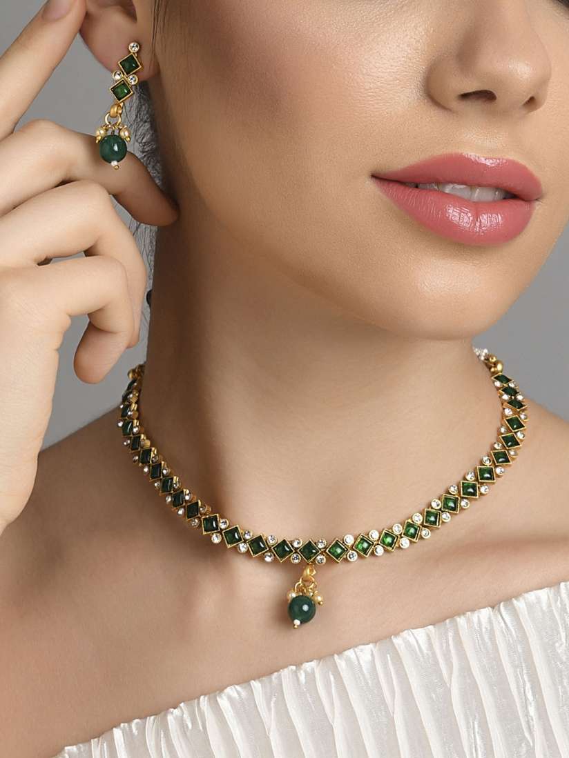 Buy Fida Women Gold Plated Green Stone Studded Jewellery Set Jewellery Set for Women 18258816 Myntra