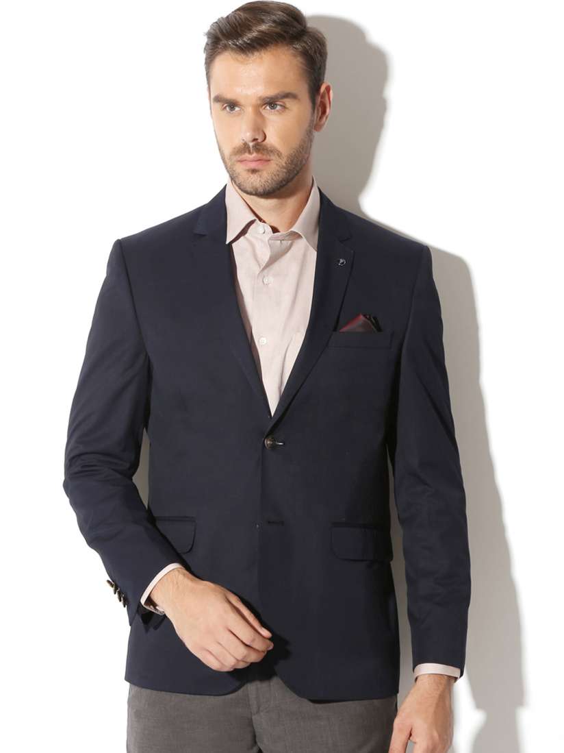 Buy Van Heusen Men Navy Blue Solid Single Breasted Slim Fit Formal Blazer Blazers for Men 1826474 Myntra