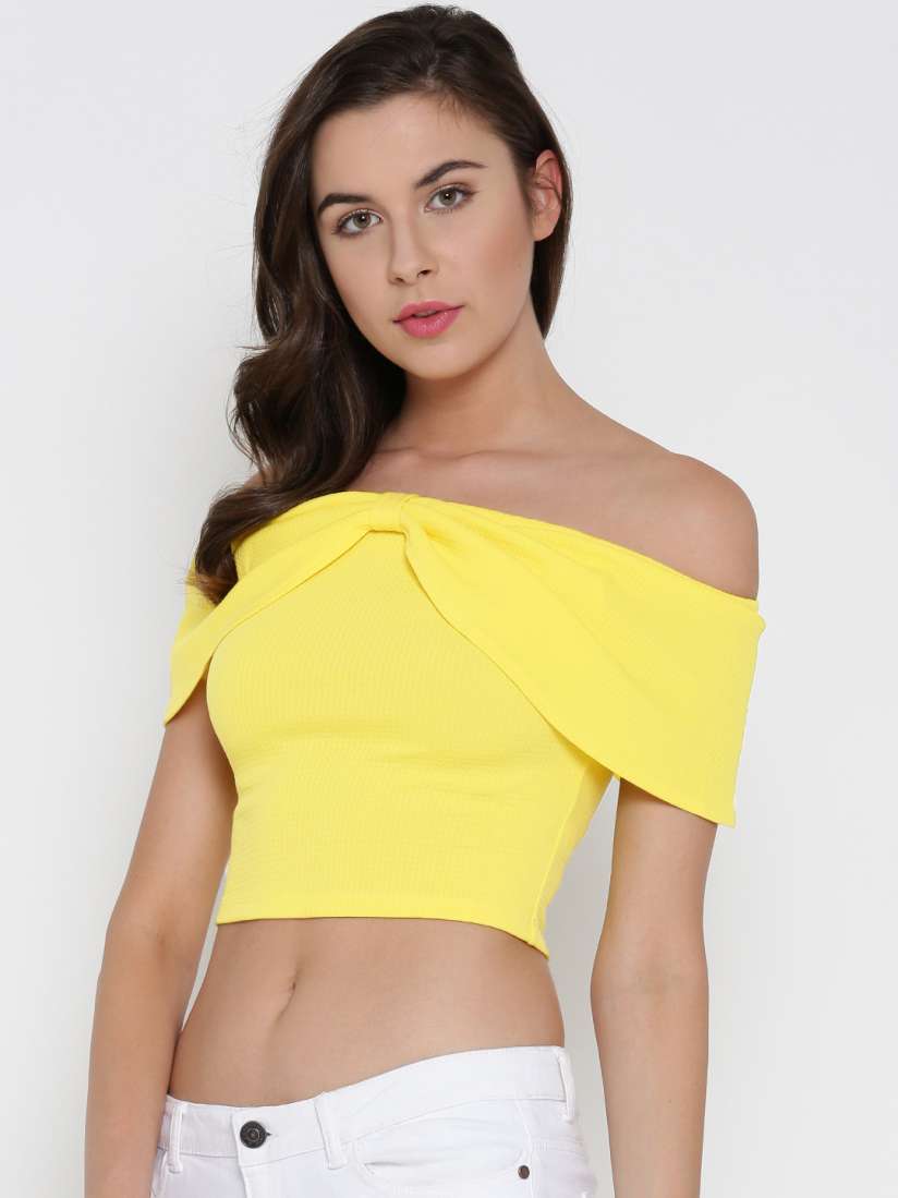 Buy Veni Vidi Vici Women Yellow Bardot Crop Top Tops for Women 1827116 Myntra
