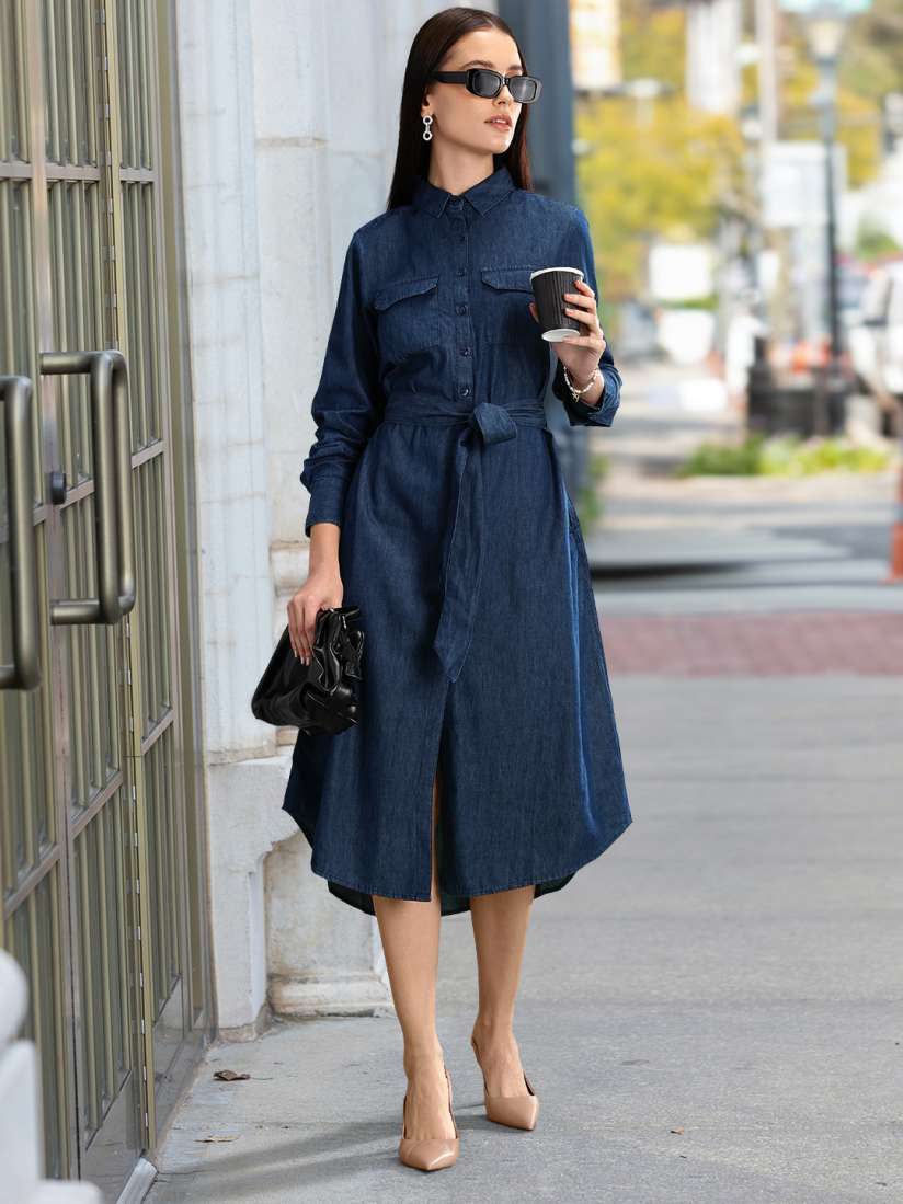 Buy Van Heusen Woman Navy Blue Shirt Midi Dress Dresses for Women 18284240 Myntra