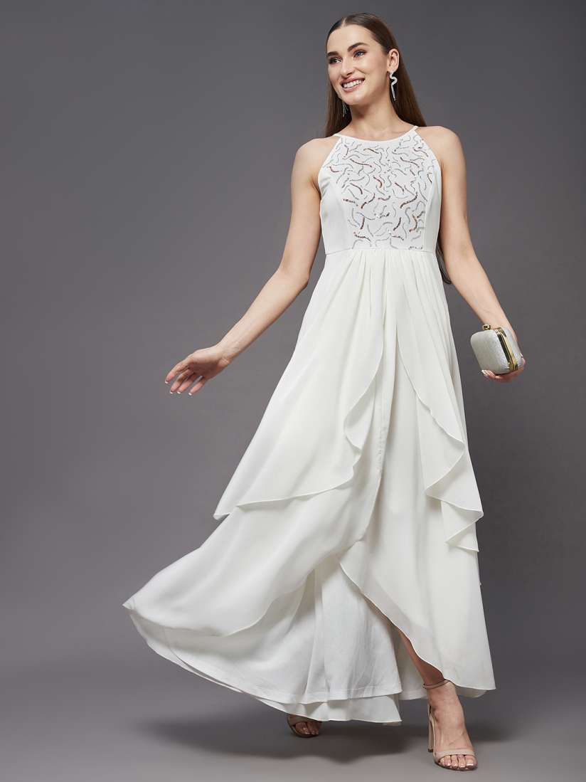 White maxi dress myntra outlet
