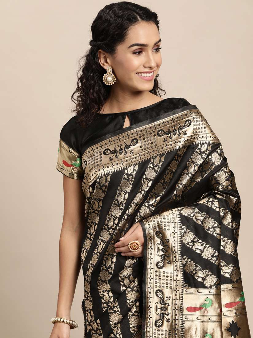 Buy VAIRAGEE Black Golden Ethnic Motifs Pure Silk Saree Sarees for Women 18291156 Myntra