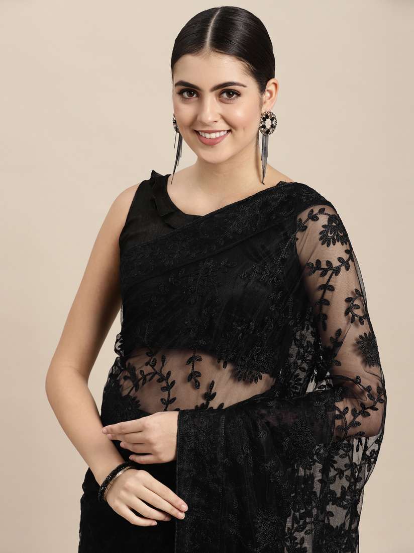 Myntra black saree on sale
