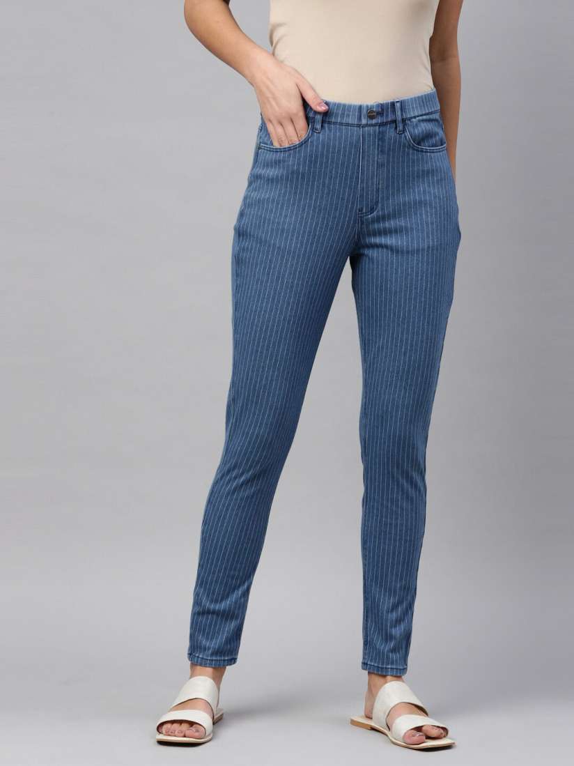 Buy Go Colors Women Blue Striped Slim Fit Jeggings Jeggings for Women 18294252 Myntra