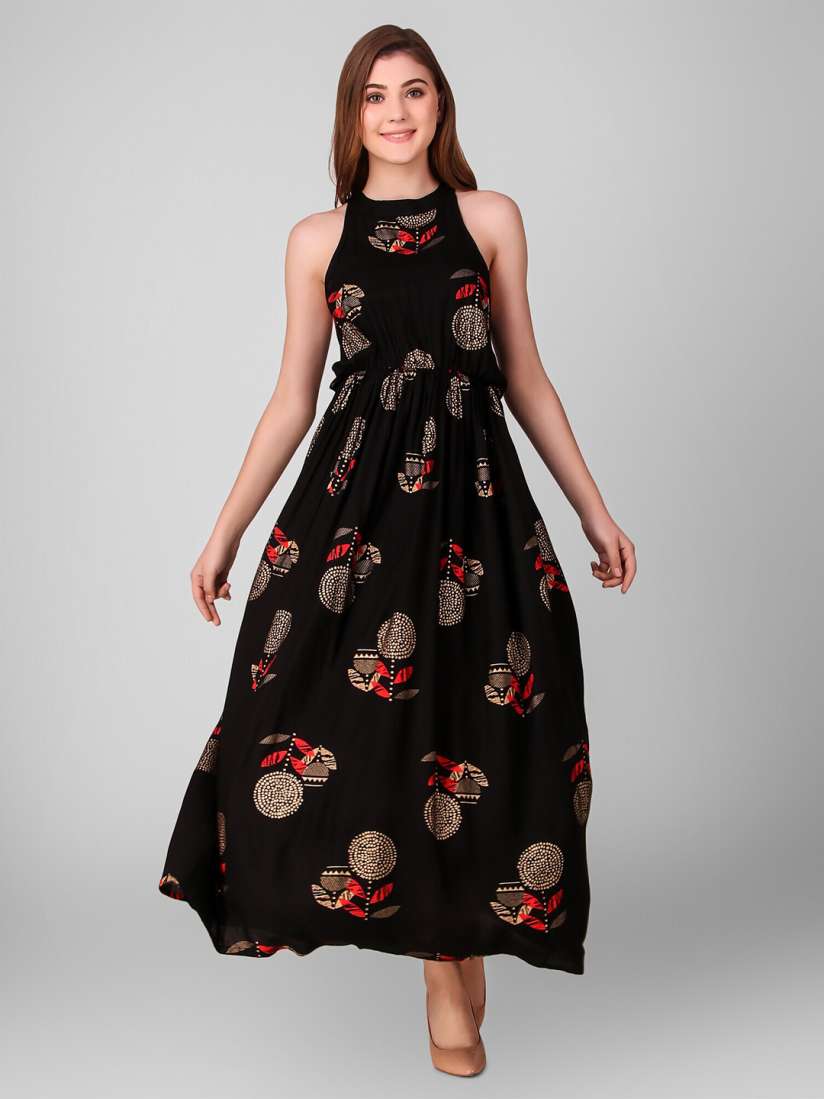 Black maxi dress myntra on sale