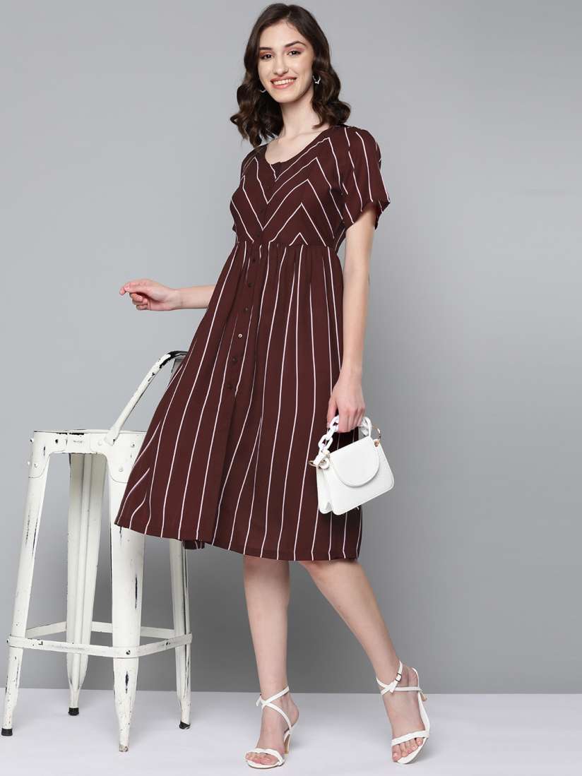 Maroon and white striped dress hot sale