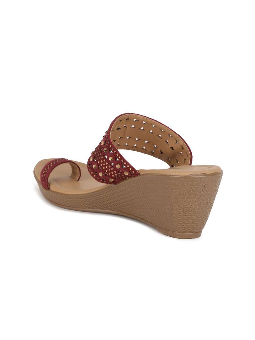 Wedge Bata New Collection For Ladies Bata Maroon PU Wedge Sandals