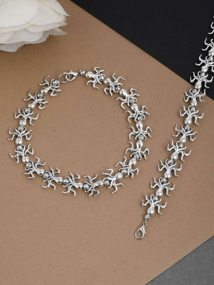 Buy Silvermerc Designs Set of 2 Silver Plated Octopus Charm Evil Eye Anklet Anklet for Women 18298874 Myntra