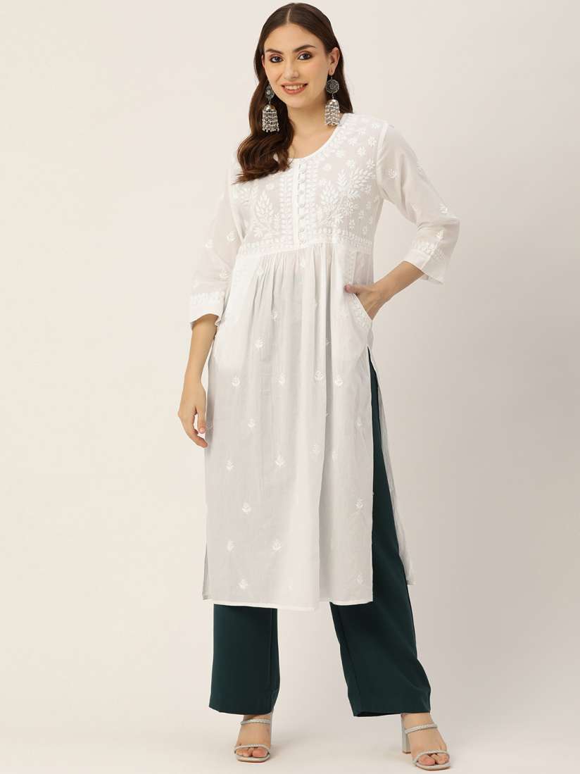 Buy HOUSE OF KARI Women White Cotton Chikankari Embroidered Kurta Kurtas for Women 18301274 Myntra