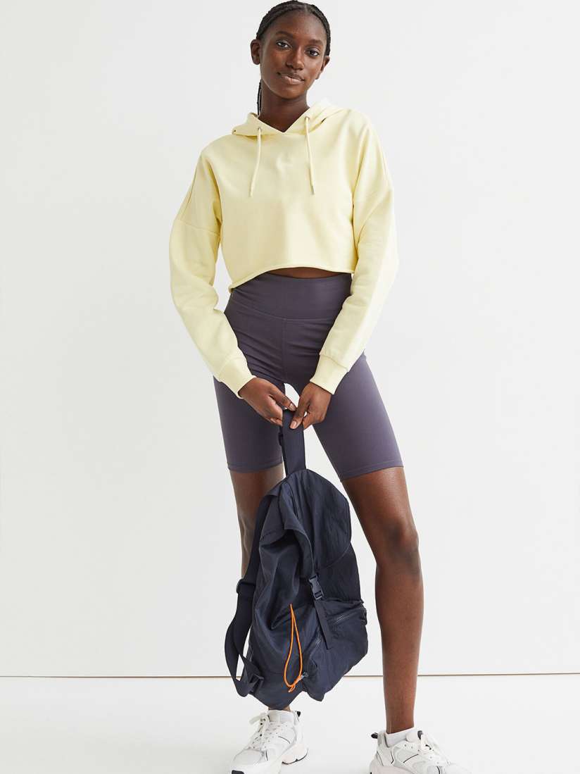 Buy H M Yellow Cropped Hoodie Sweatshirts for Women 18302376 Myntra