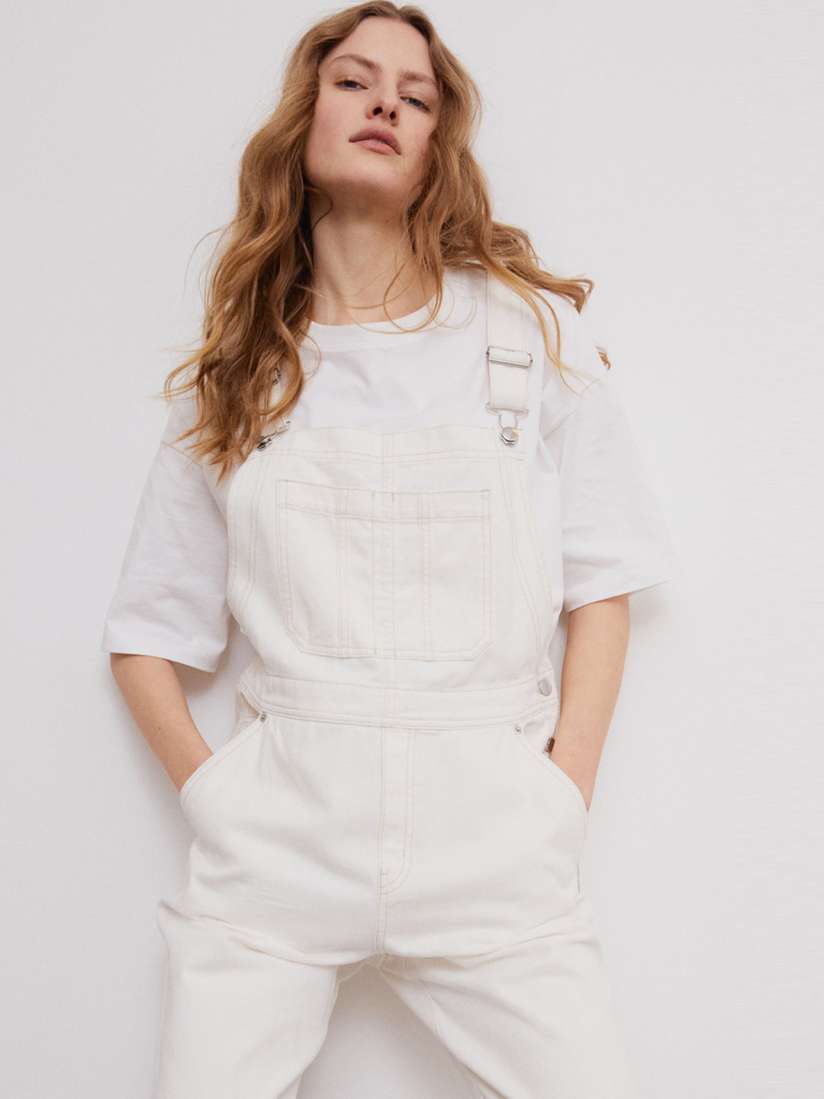 Buy H M Women White Solid Denim Dungarees Dungarees for Women 18305466 Myntra