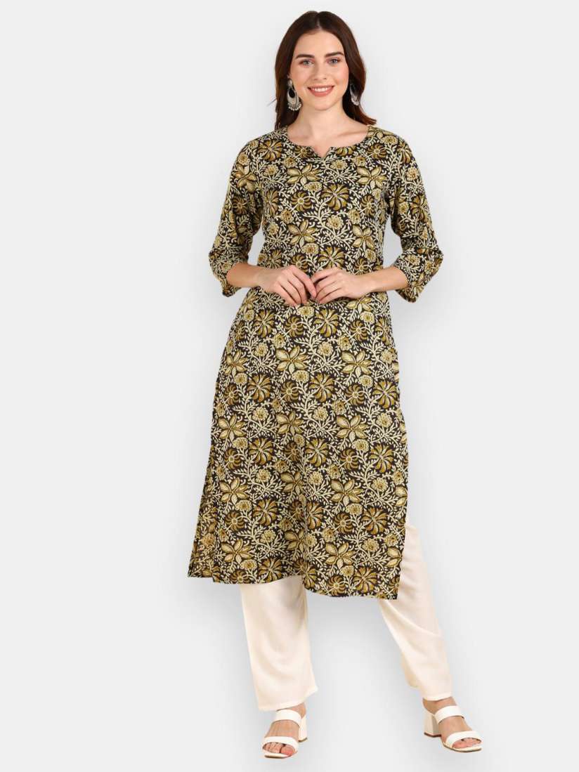 Buy VEDANA Women Yellow Black Floral Printed Pure Cotton Kurti Kurtis for Women 18308700 Myntra
